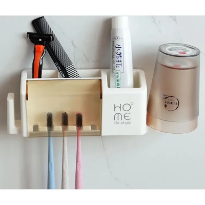Picture of Toothbrush holder punch-free modern minimalist rack wall-mounted toothbrush holder bathroom creative home family of four - bathroom corner shelf