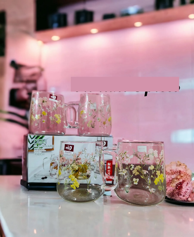 Picture of 4 Pieces 520ml Heat-resistant thickened glass cup with simple large-capacity drinking cup tea cup household transparent cup men and women tea