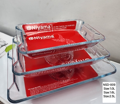 Picture of 3 Pcs Tempered Glass Rectangular Shaped Serving Bowls Set NSD-009