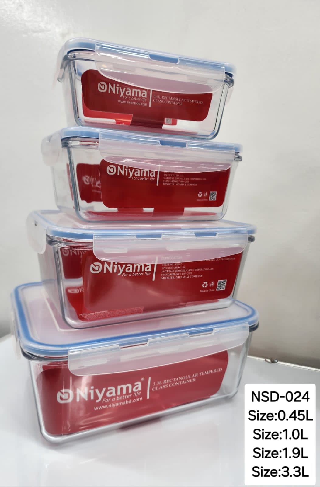 Picture of 4 pcs Set Microwave Oven Heating Lunch Box Healthy Glass Food Container with Lid NSD-024