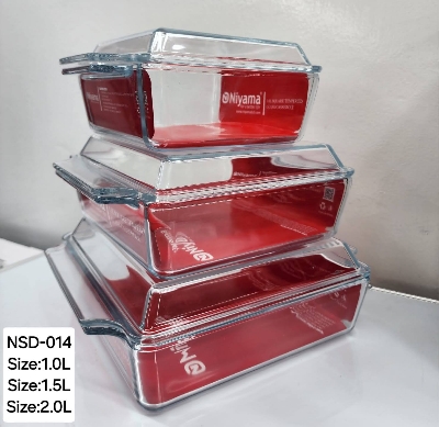 Picture of 3 Pcs Tempered Glass Rectangular Shaped Casserole Set with Lid NSD-014