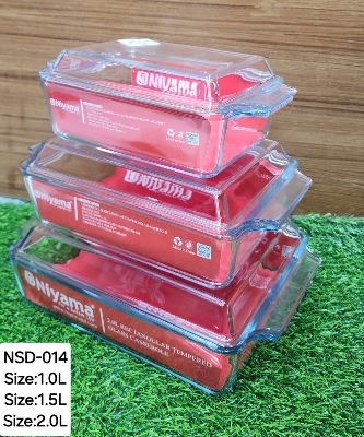 Picture of 3 Pcs Tempered Glass Rectangular Shaped Casserole Set with Lid NSD-014