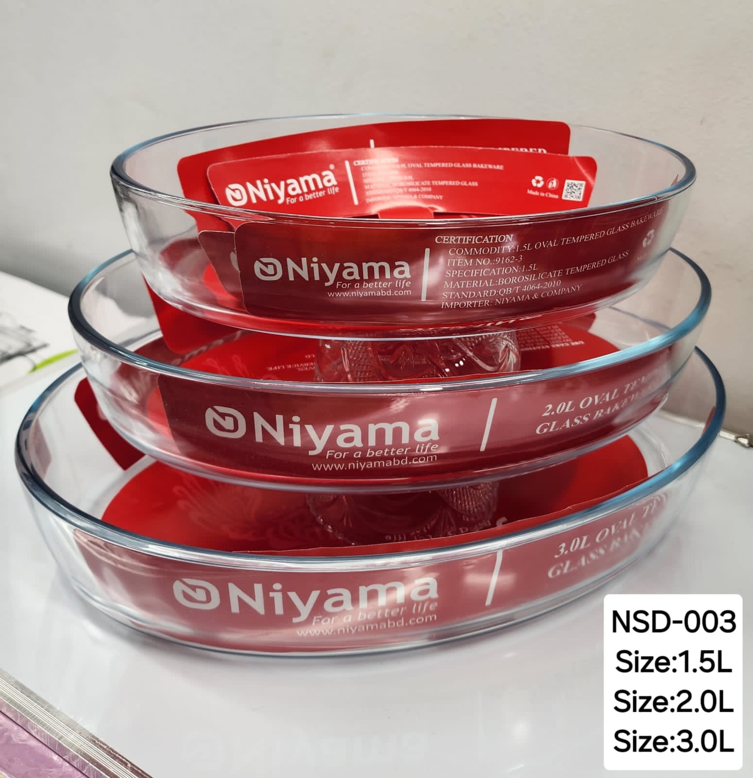 Picture of 3 Pcs Tempered Glass Oval Shaped Serving Bowls Set NSD-003