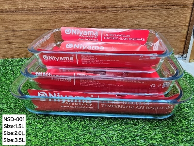 Picture of 3 Pcs Tempered Glass Rectangular Shaped Serving Bowls Set NSD-001