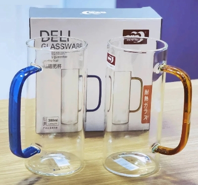 Picture of 4 Pieces Borosilicate 380ML Glass Coffee Mug with Colored Handle GPB31-380/L4