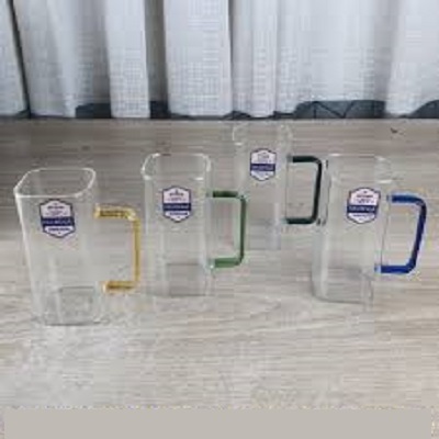 Picture of 4 Pieces 400ML Borosilicate Glass Coffee Mug with Colored Handle GPB306-2/L4C