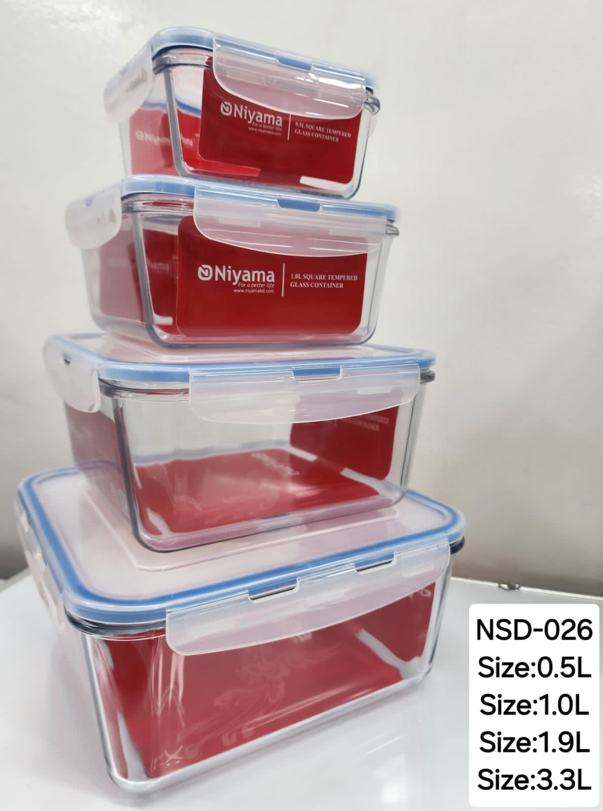 Picture of 4 pcs Set Microwave Oven Heating Lunch Box Healthy Glass Food Container with Lid NSD-026