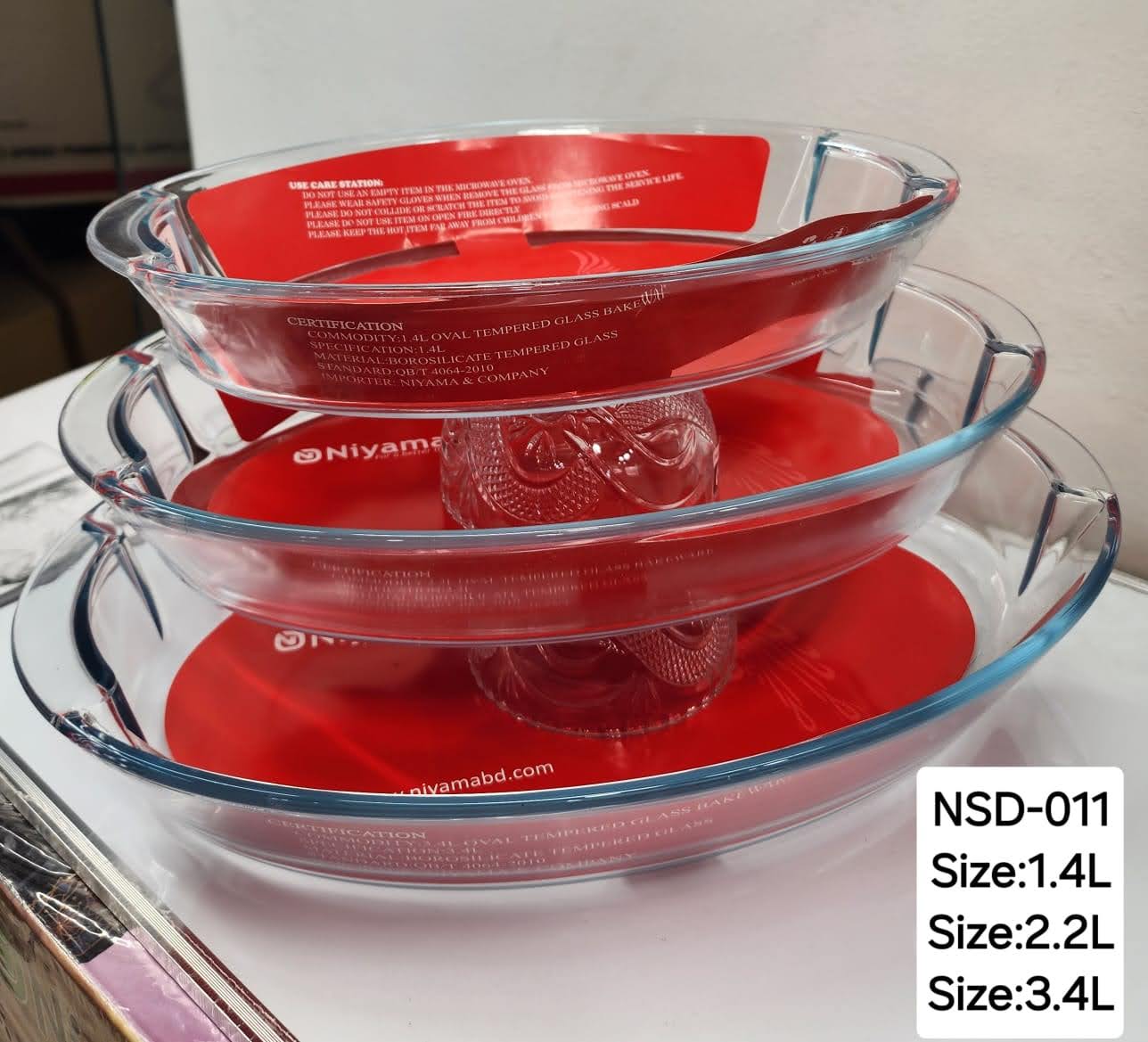 Picture of 3 Pcs Tempered Glass Oval Shaped Serving Bowls Set NSD-011