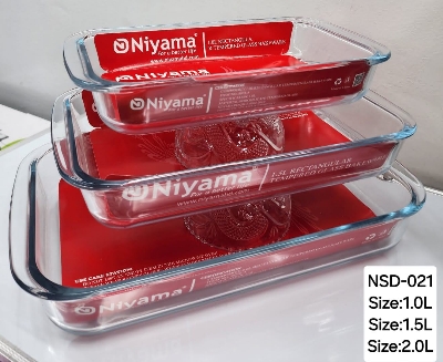 Picture of 3 Pcs Tempered Glass Rectangular Shaped Serving Bowls Set NSD-021