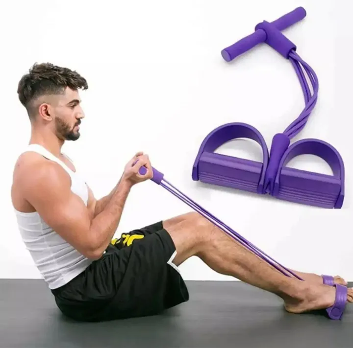 Picture of Tension Rope 4 Tube Puller Pedal Ankle Abdominal Exerciser Fitness Elastic Sit Up Pull Rope Home Gym Sport Training Equipment