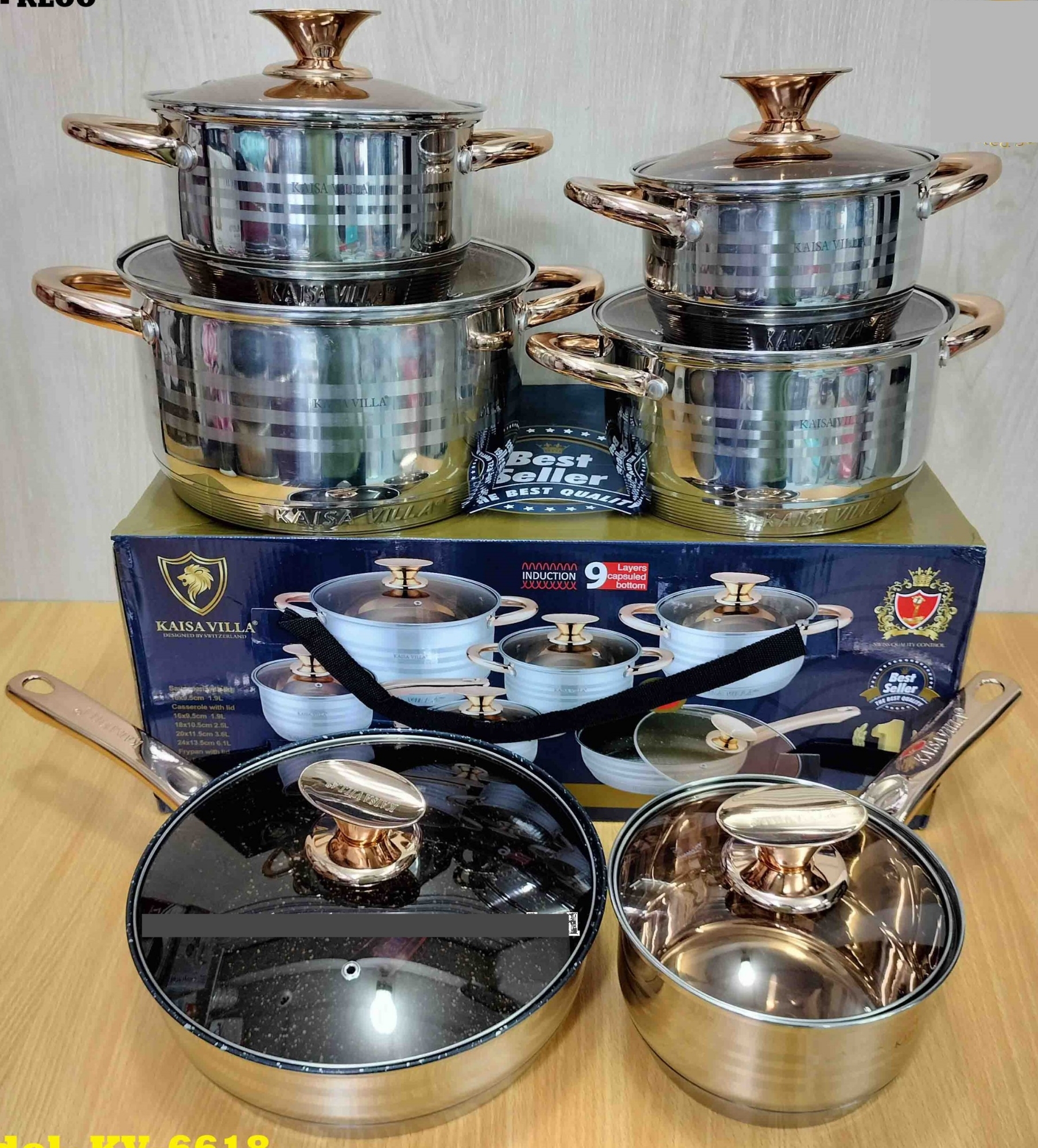 Picture of Kaisa Villa 12 Pcs Stainless Steel Cookware Set with Lid INDUCTION KV-6618