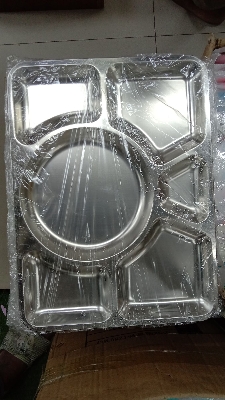 Picture of Acense 6 Compartment Stainless Steel Large Plate (Thali), Food Grade Material, Multi-Purpose, BPA/Toxin-Free, Dimensions: 40cmx30cmx2cm