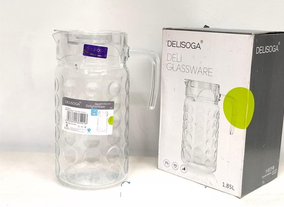 Picture of DELISOGA Glass Pitcher Jug. Crystal Clear Glass Water Jug & Juice Jug And Pitcher With Lid. Round Ball Design.