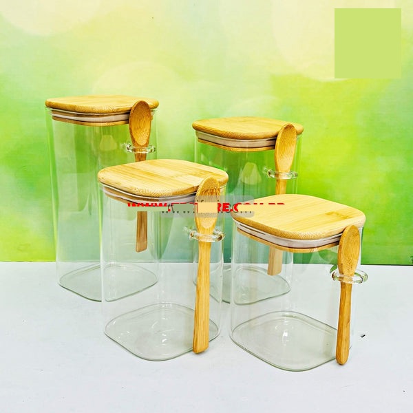 Picture of 4 Pcs Airtight Glass Cookie Jar OR Spice Jar Set with Spoon