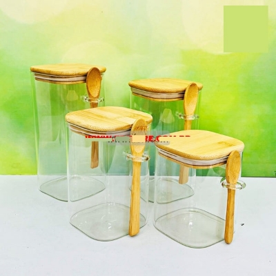 Picture of 4 Pcs Airtight Glass Cookie Jar OR Spice Jar Set with Spoon
