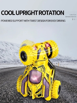 Picture of Stunt Spinning Toy Car YELLOW.Kids Pull Back Car for 3 Year Old Boy Girl and Toddler.Up 360 Upright Rotation Game