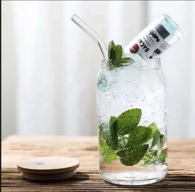 Picture of 1PC Plain Glass Can With Bamboo Lid & Sip 61-2