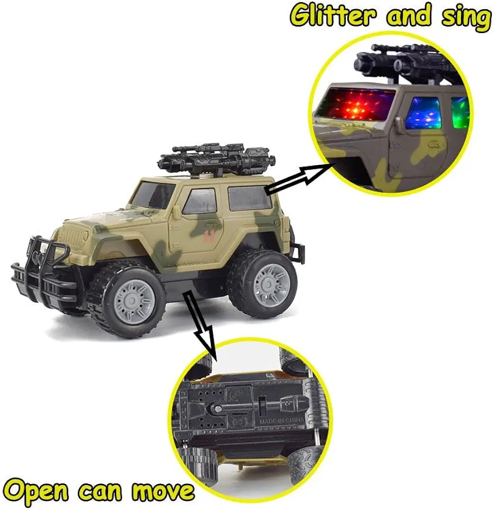 Picture of Army Jeep Toy for Kids - Friction Power Toy Jeep for Kids Boys & Girls, Car Toy with Light & Sound Army Jeep Toys for Boys Plastic, Multicolor