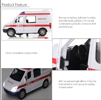 Picture of 1 PC Ambulance Vehicles Toys 1/32 Alloy Car With Light & Sound