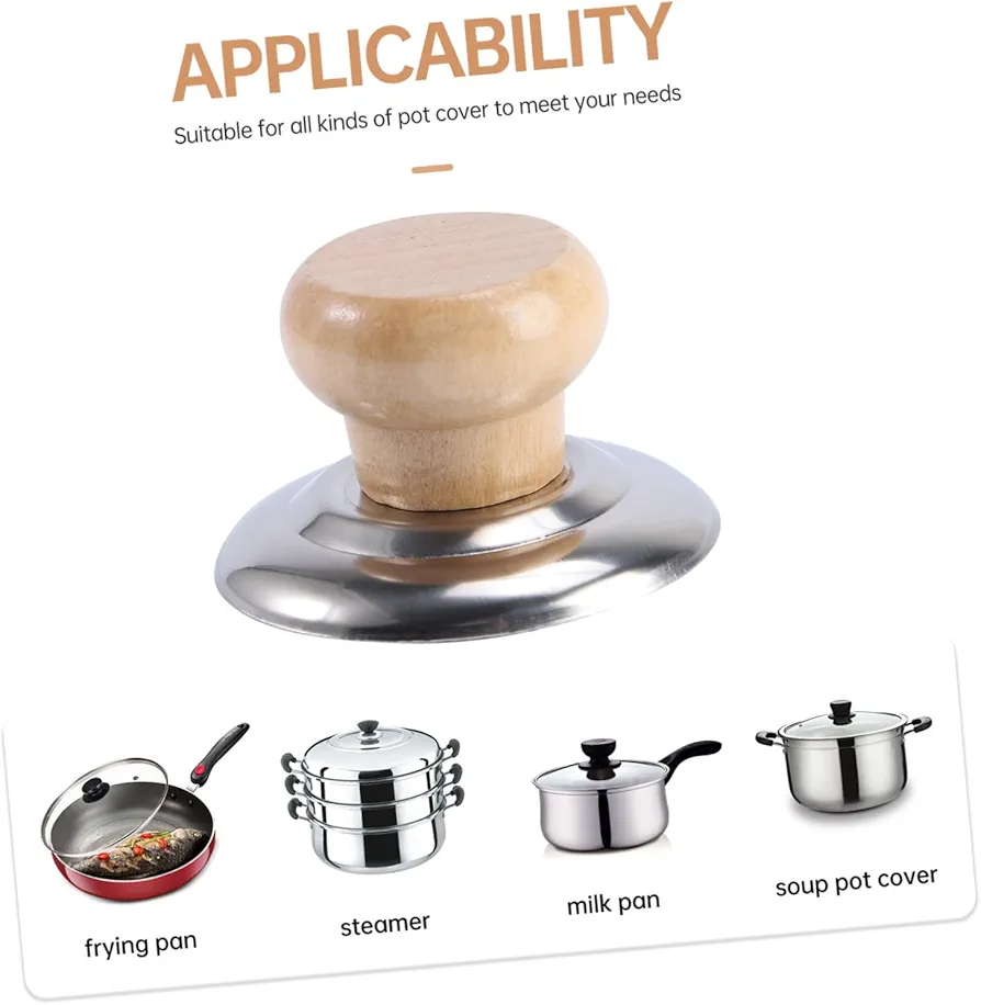 Picture of 2 PCS Solid Wood Lid Handle Pot Lid Grip Accessory Anti-scald Pot Lid Handle Replacement Pot Lid Wooden Handle Replacement Pot Lid Handle Wooden Pot Cover Handle Pot Grip Accessory