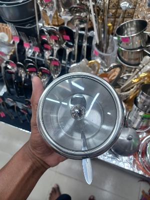 Picture of Stainless Steel Silver Apple Masala Box with glass lid