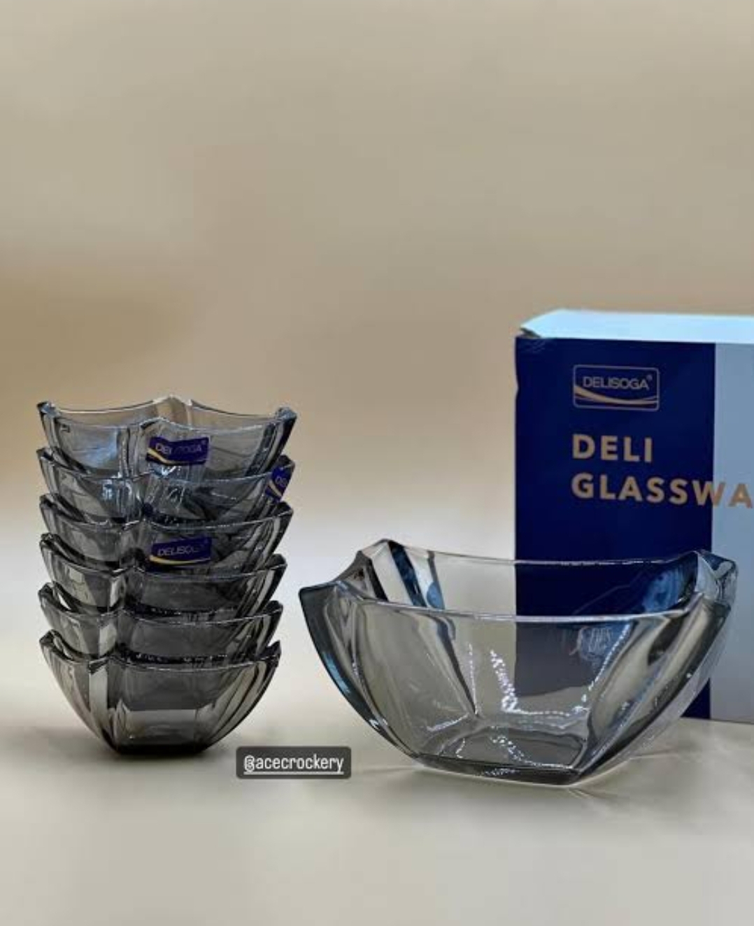 Picture of Fine Glass 7 pieces Dessert Bati set, 6 pieces Small Dessert Bati & 1 piece Serving Bowl/ Dessert Bati set/ Firni Set