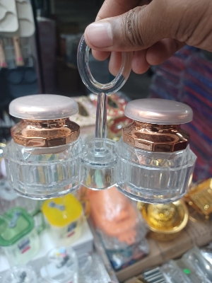 Picture of 1 Set Acrylic Salt and Pepper Shakers Set with Tray for Dining Table Used as Namak Dhani, Shaker, Sprinkler, Spices Dispenser for Home, Kitchen and Restaurant