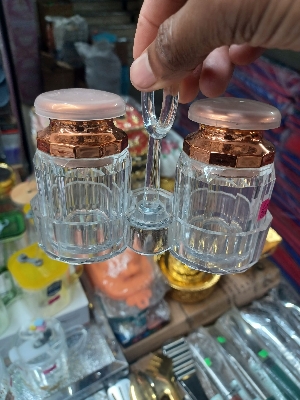 Picture of 1 Set Acrylic Salt and Pepper Shakers Set with Tray for Dining Table Used as Namak Dhani, Shaker, Sprinkler, Spices Dispenser for Home, Kitchen and Restaurant