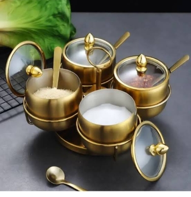 Picture of 4 Pcs Stainless Steel Spice Jar with Revolving Stand MULTICOLOUR