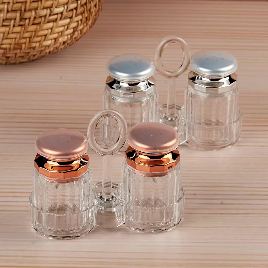 Picture of 1 Set Acrylic Salt and Pepper Shakers Set with Tray for Dining Table Used as Namak Dhani, Shaker, Sprinkler, Spices Dispenser for Home, Kitchen and Restaurant