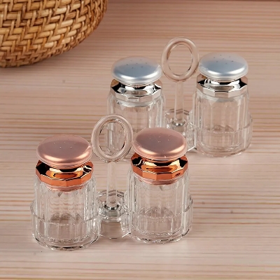 Picture of 1 Set Acrylic Salt and Pepper Shakers Set with Tray for Dining Table Used as Namak Dhani, Shaker, Sprinkler, Spices Dispenser for Home, Kitchen and Restaurant