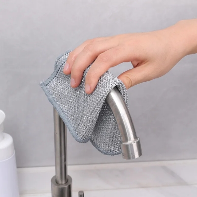 Picture of 5 Pcs double ply Non-Scratch Steel Wire Dishcloth Daily Cleaning Cloth Non Stick Oil Wiping Cloth Kitchen Stove Dishwashing Pot Washing Dishes