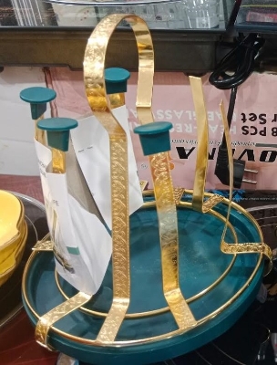 Picture of SS Glass Holder With Drainer, Glass Stand Cup Holder With Water Tray Kitchen Accessories Home Storage Rack For Living & Dinning Room