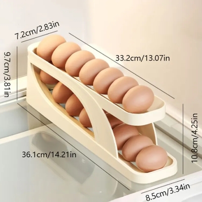 Picture of Automatic Roll-Down Double-Layer Egg Organizer, Automatic Scrolling Egg Dispenser Holder Storage Box Container Refrigerator for Refrigerator Kitchen Cabinet-1pcs-Best Rate