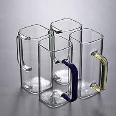 Picture of 4 Pieces Borosilicate 400ML Glass Coffee Mug with Colored Handle GPB306-2/L4C
