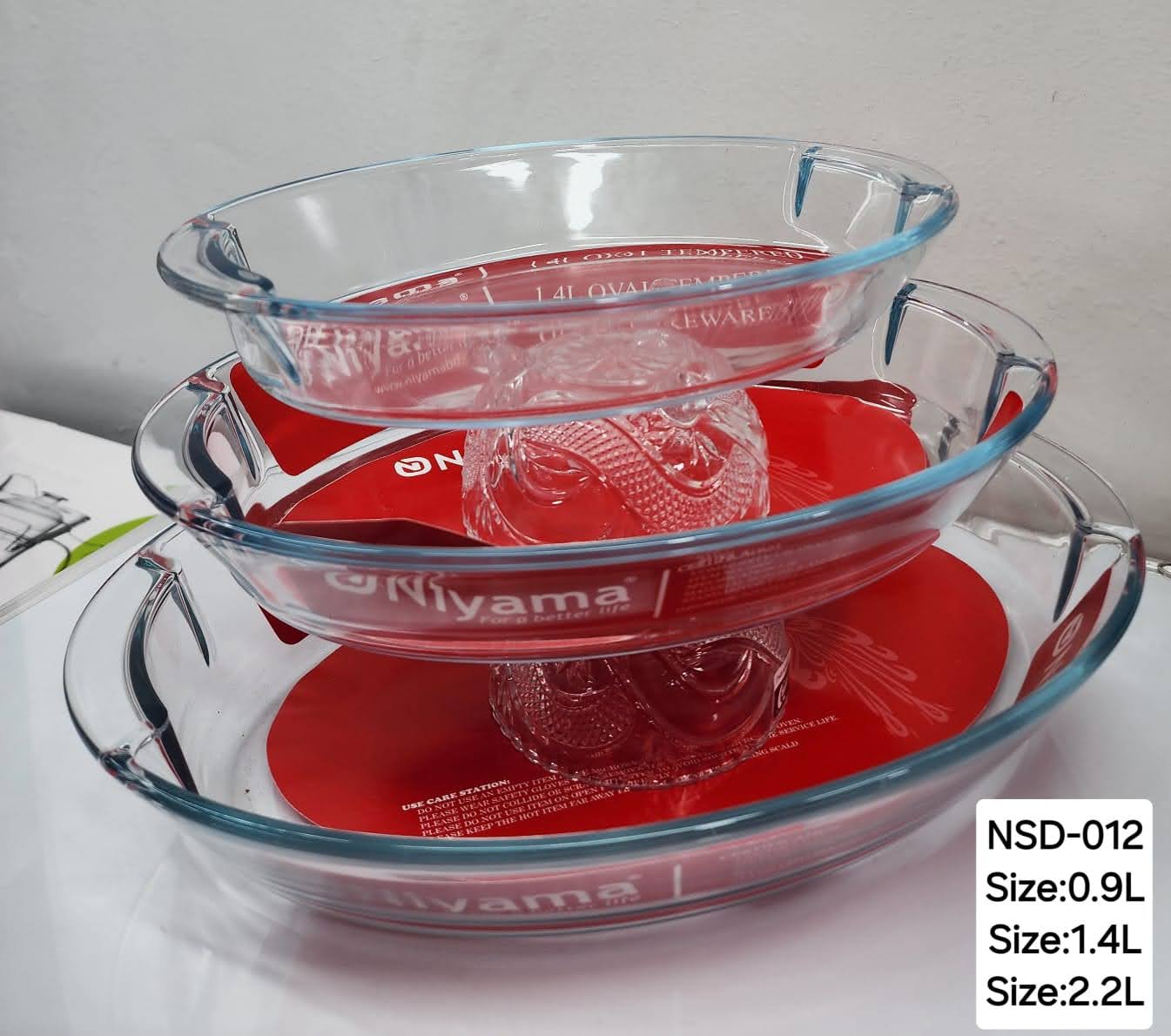 Picture of 3 Pcs Tempered Glass Oval Shaped Serving Bowls Set NSD-012