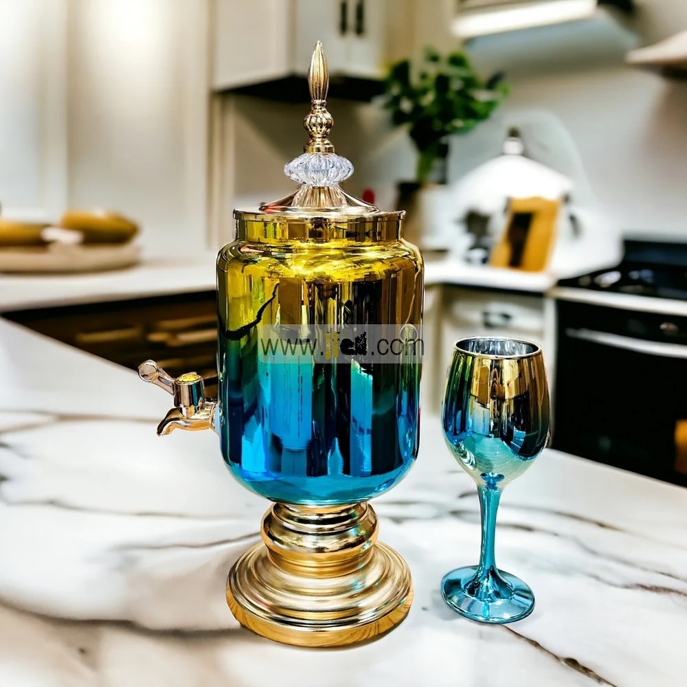 Picture of 7 Pcs Golden Glass Juice Dispenser & Glass Set