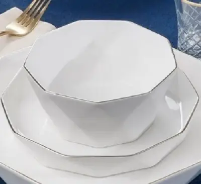 Picture of 7 Pcs Diamond Bowl Set Including Serving Dish , Oven Proof porcelain Ceramic Porcelain Snack Bowl Set,Ceramic Soup & Firni Bati