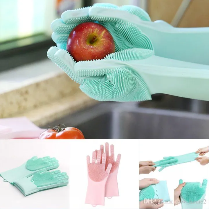 Picture of High Quality Silicone Dish Washing Kitchen Hand Gloves Multi color