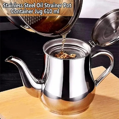 Picture of Stainless Steel Oil Pot Or Use As Tea Kettle Strainer Container Jug-500ml