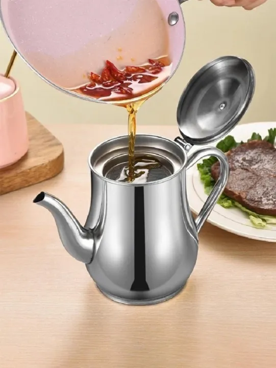 Picture of Stainless Steel Oil Pot Or Use As Tea Kettle Strainer Container Jug-500ml