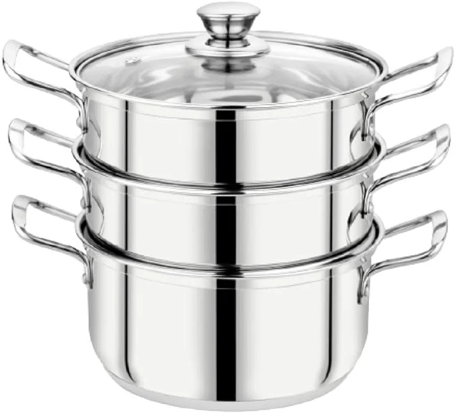 Picture of 24cm Maxfresh Stainless Steel Steamer/Modak/Momo Maker with See through Lid, (24cm x 3 tier),Silver