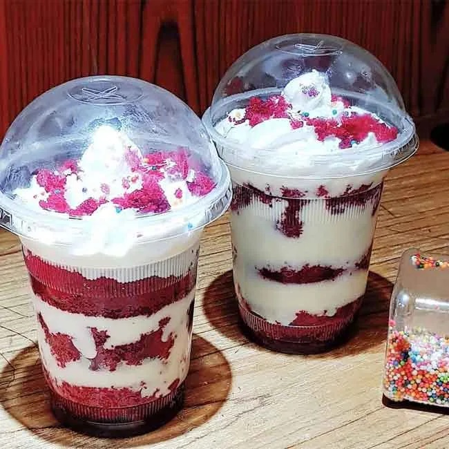 Picture of 50PCS One time Plastic Juice Glass/ Cake jar 350 Ml With Lid