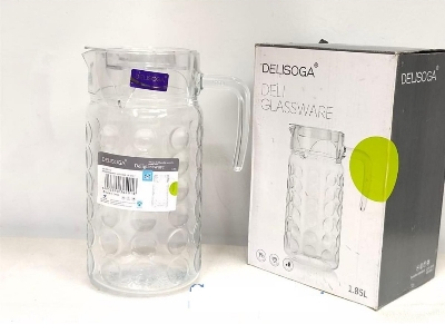 Picture of DELISOGA Glass Pitcher Jug. Crystal Clear Glass Water Jug & Juice Jug And Pitcher With Lid. Round Ball Design.