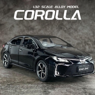 Picture of Toyota Corolla 1:32 Die Cast BLACK Model Car. Light Music & Pull Back Fiction with box Made By CHE ZHE