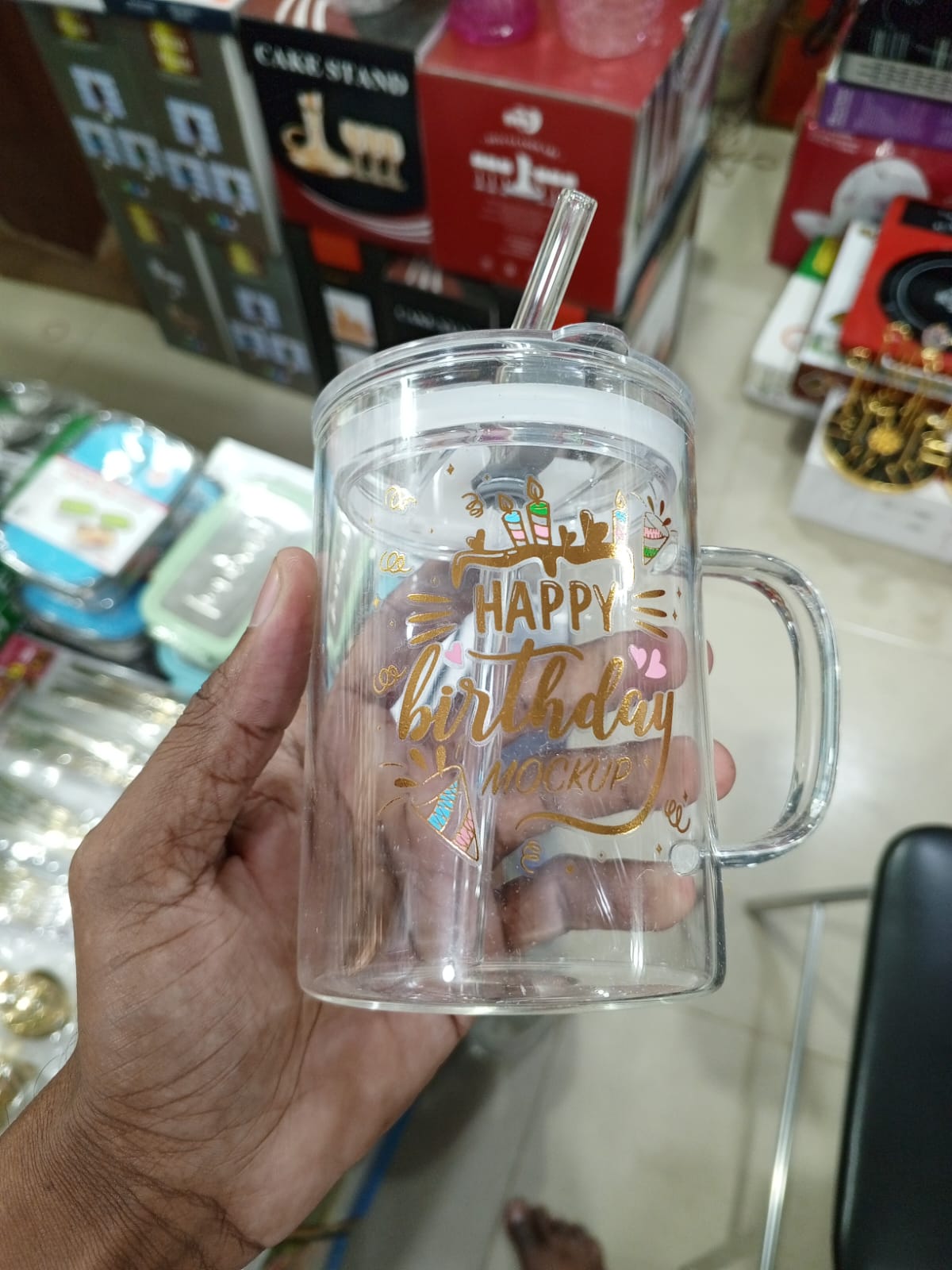 Picture of 1 Happy Birthday Premium Jar Mug- Elegant Glass Container for Storage, Preservation and Decor, Airtight Lid, Versatile and Stylish Jar, Milkshake, Coffee & Juice Jar with Straw