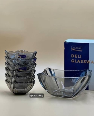 Picture of Fine Glass 7 pieces Dessert Bati set, 6 pieces Small Dessert Bati & 1 piece Serving Bowl/ Dessert Bati set/ Firni Set