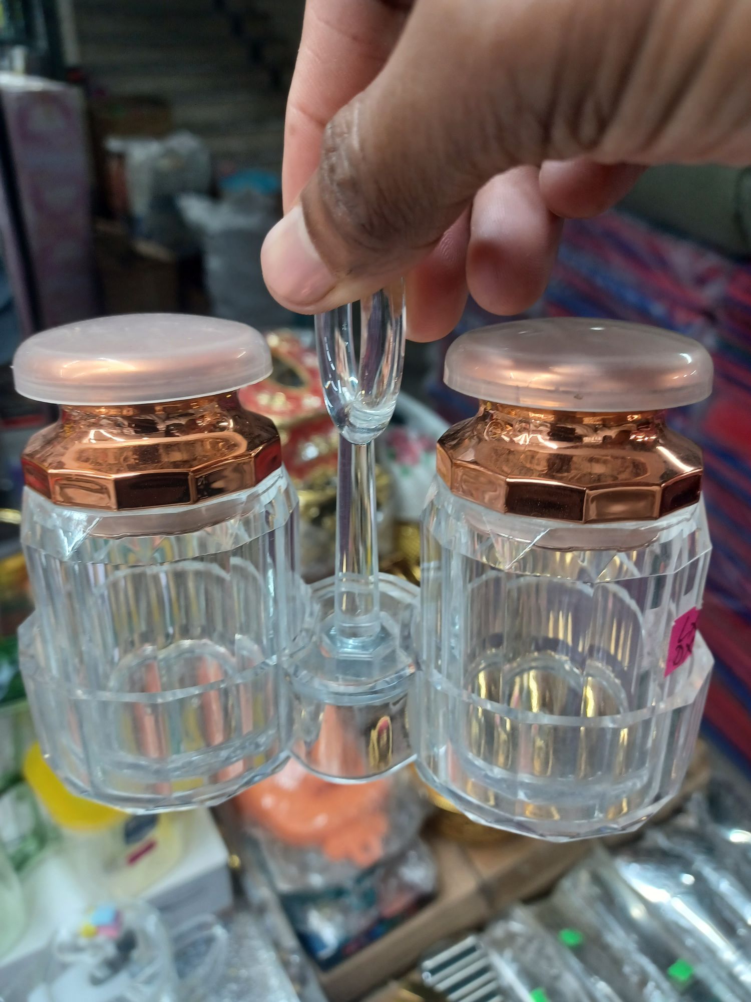 Picture of 1 Set Acrylic Salt and Pepper Shakers Set with Tray for Dining Table Used as Namak Dhani, Shaker, Sprinkler, Spices Dispenser for Home, Kitchen and Restaurant