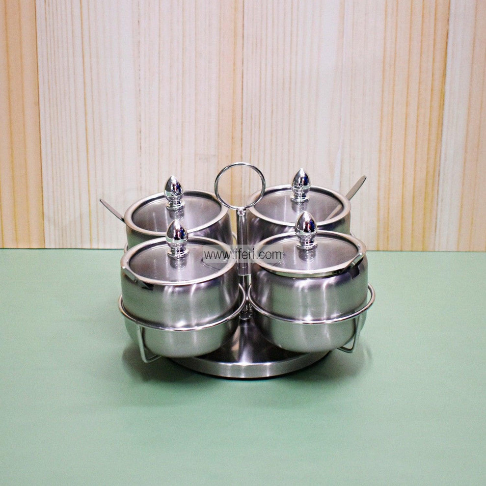 Picture of 4 Pcs Stainless Steel Spice Jar with Revolving Stand MULTICOLOUR