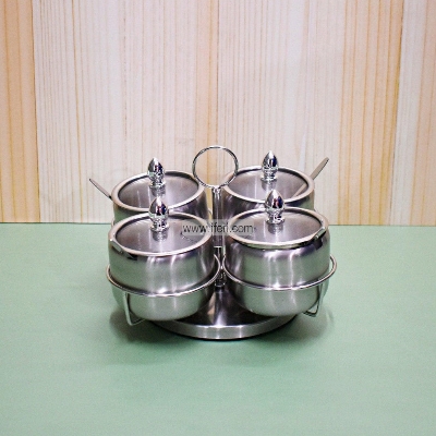 Picture of 4 Pcs Stainless Steel Spice Jar with Revolving Stand MULTICOLOUR